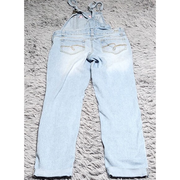 Justice Jeans Overalls Teens Juniors 12 Womens Light Blue Denim Skinny Cuffed - Picture 2 of 16